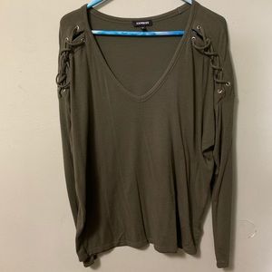 EXPRESS Olive Green Long Sleeve T-shirt w/lace up